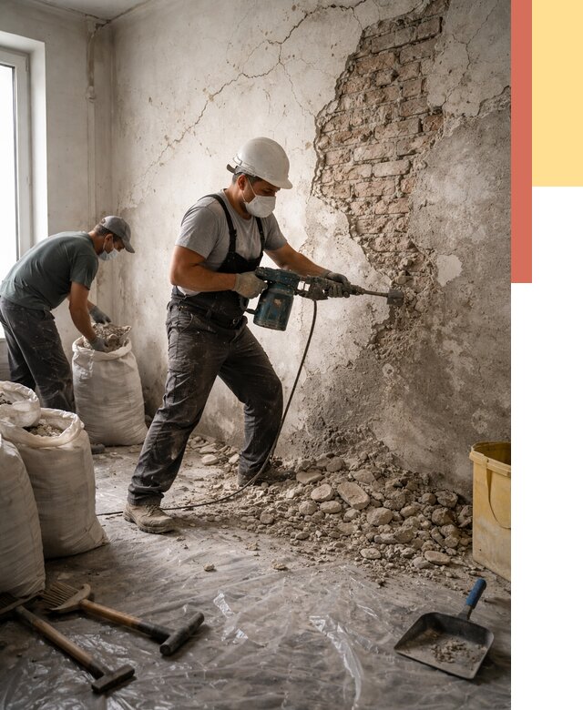 Демонтаж штукатурки со стен в Боровичах от 7505 руб/м² — быстро и недорого | ОТДЕЛОЧНИК-Брв