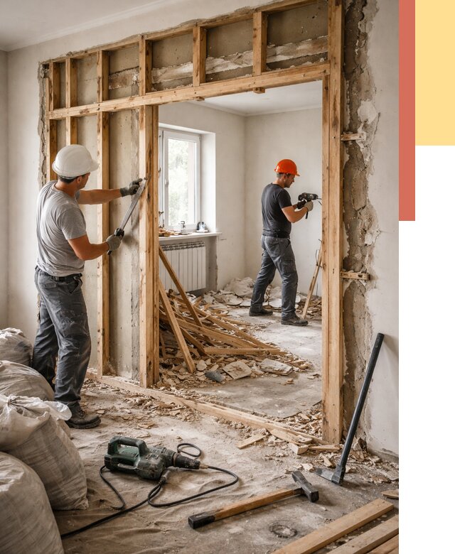 Демонтаж деревянных перегородок в Боровичах от 3335 руб. — быстро и недорого | ОТДЕЛОЧНИК-Брв