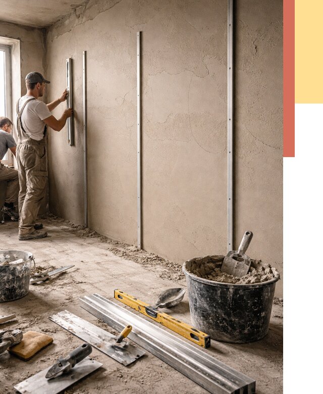 Штукатурка стен по маякам в Боровичах от 5733 руб./м² — выравнивание под ключ | ОТДЕЛОЧНИК-Брв