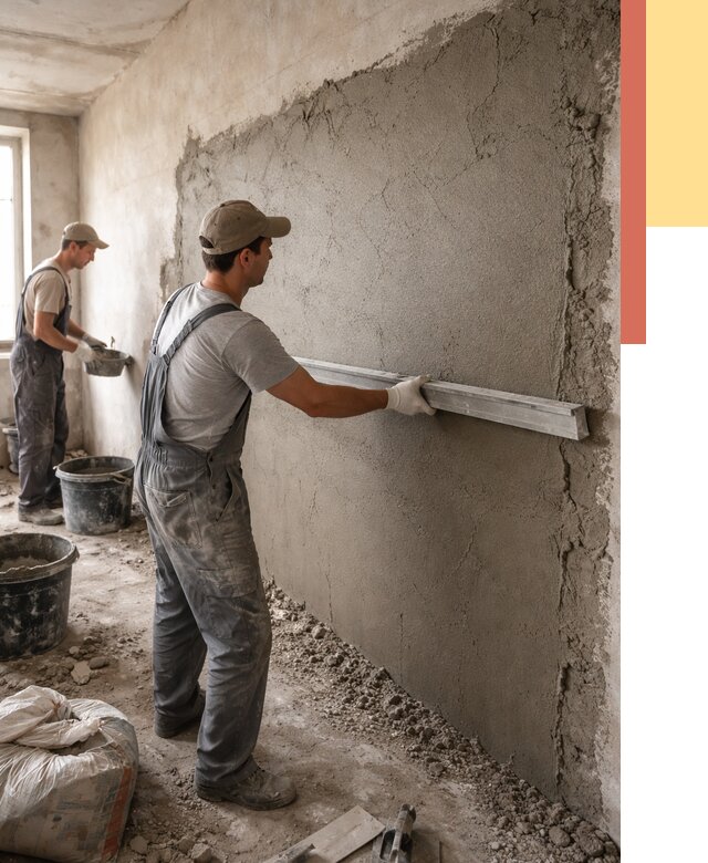 Цементная штукатурка стен в Боровичах от 4690 руб/м2 — быстро и недорого | ОТДЕЛОЧНИК-Брв