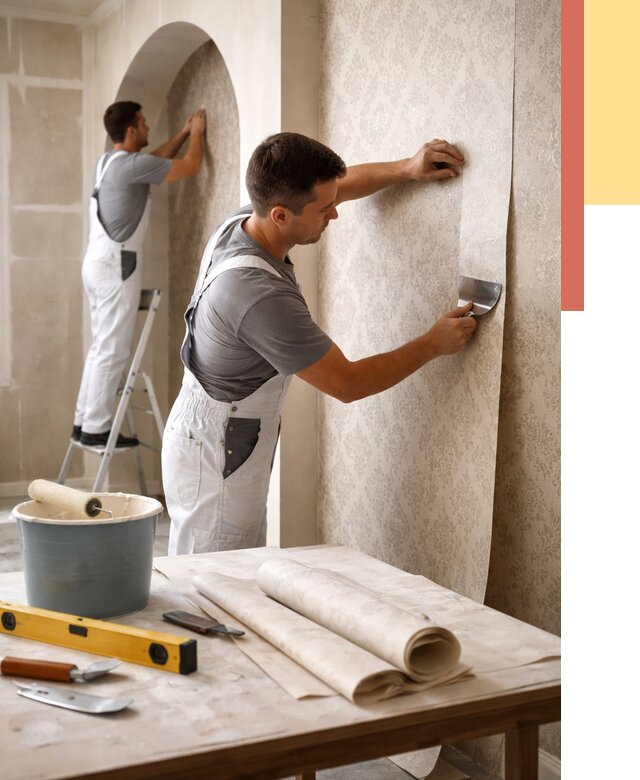 Поклейка обоев на сложные стены в Боровичах от 2918 руб. под ключ | ОТДЕЛОЧНИК-Брв