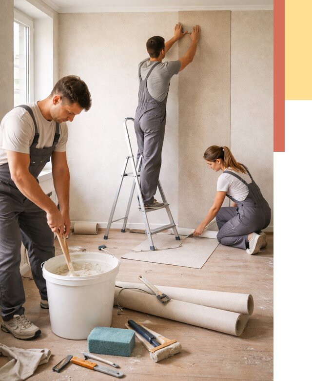 Оклейка стен обоями в Боровичах от 3648 руб/м2 — быстро и недорого | ОТДЕЛОЧНИК-Брв