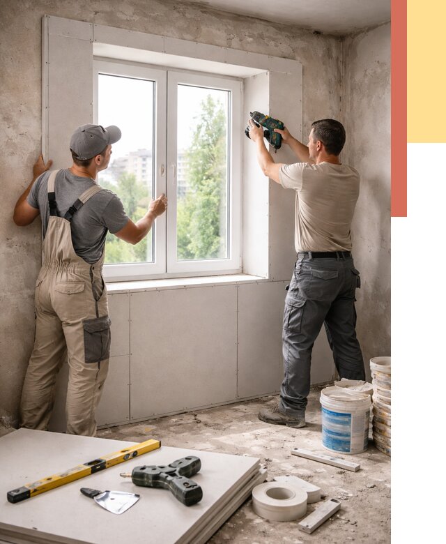 Монтаж откосов из гипсокартона в Боровичах от 4690 руб. под ключ | ОТДЕЛОЧНИК-Брв