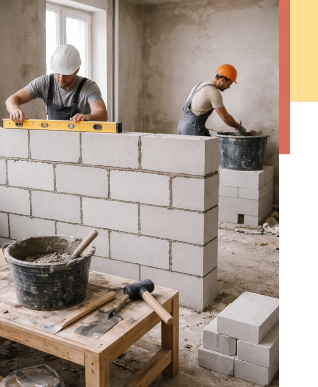 Кладка перегородок из газобетона в Боровичах от 3335 руб. под ключ | ОТДЕЛОЧНИК-Брв