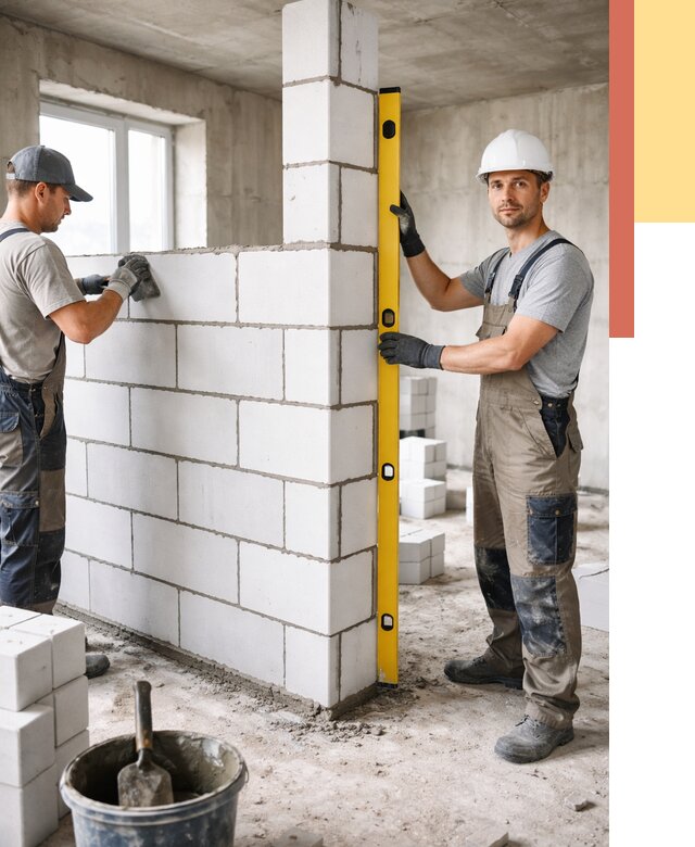 Кладка перегородок из пеноблока в Боровичах от 1876 руб. под ключ | ОТДЕЛОЧНИК-Брв