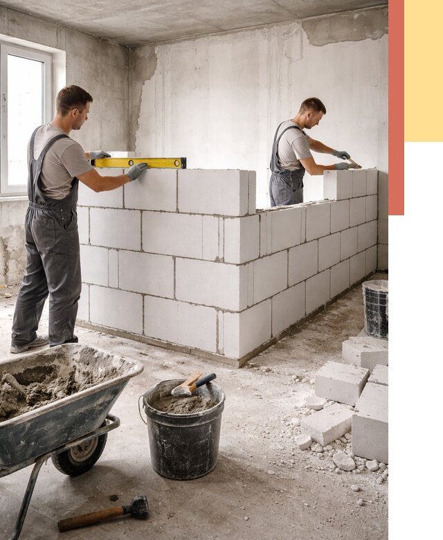 Кладка перегородок из ПГП в Боровичах от 2606 руб./м2 — монтаж и возведение под ключ | ОТДЕЛОЧНИК-Брв