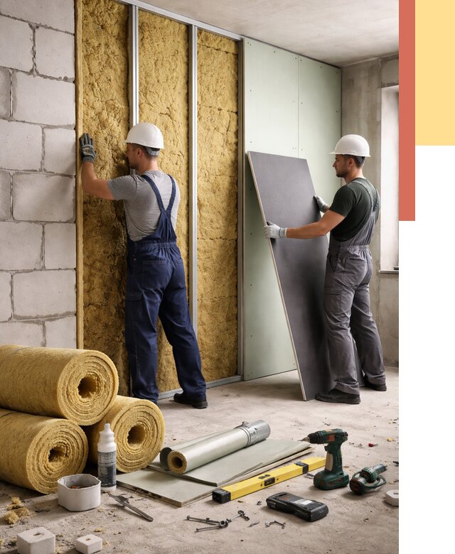 Шумоизоляция перегородок из блоков в Боровичах от 1928 руб./м² — быстро и недорого | ОТДЕЛОЧНИК-Брв