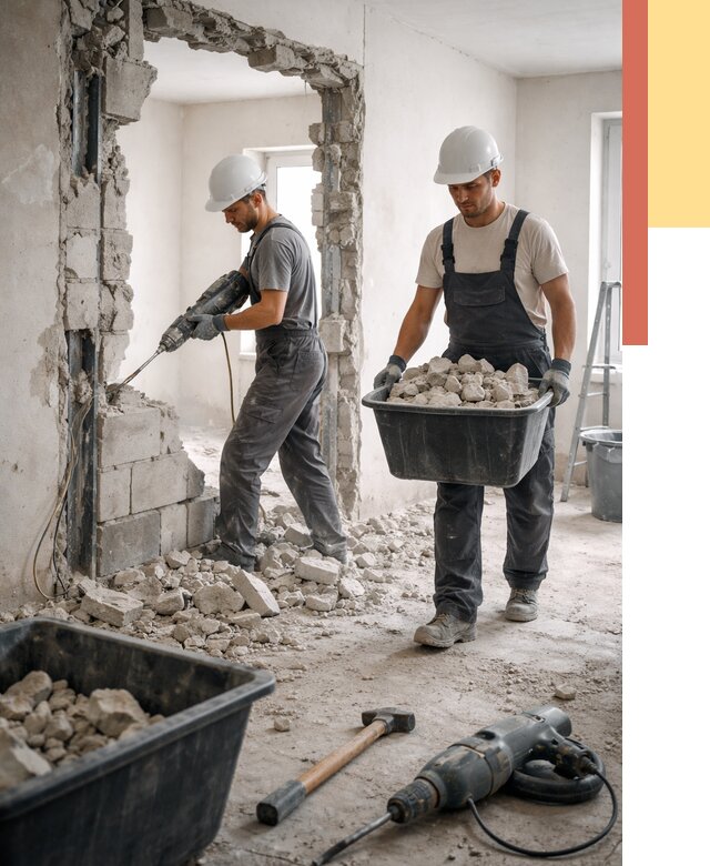 Демонтаж блоковых перегородок в Боровичах от 3909 руб. — быстро и недорого | ОТДЕЛОЧНИК-Брв