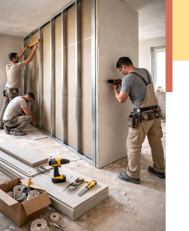 Монтаж однослойной перегородки из гипсокартона в Боровичах от 677 руб. | ОТДЕЛОЧНИК-Брв