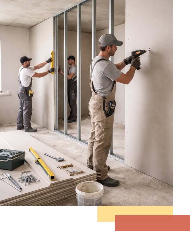 Однослойная перегородка из гипсокартона в Боровичах под ключ, монтаж и отделка