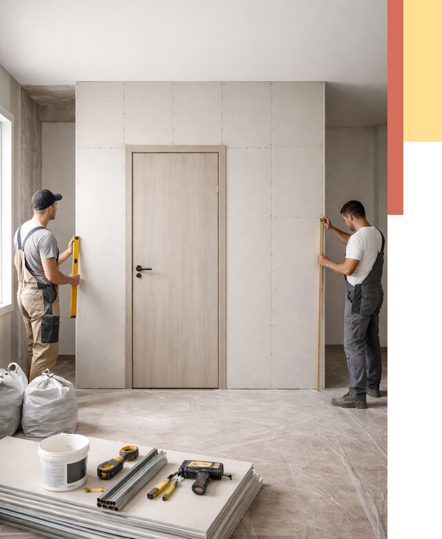 Перегородка из гипсокартона с дверью в Боровичах от 4690 руб. под ключ | ОТДЕЛОЧНИК-Брв