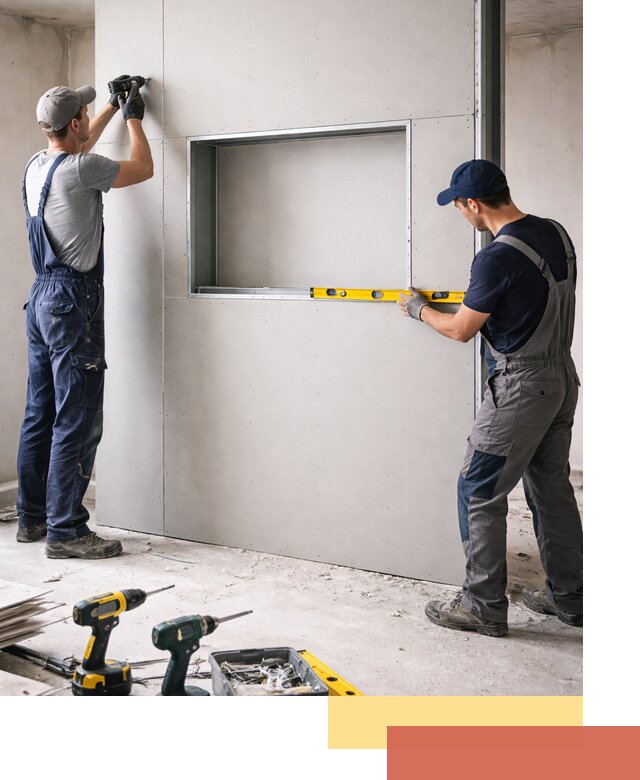 Перегородка из гипсокартона с нишей под декор в Боровичах