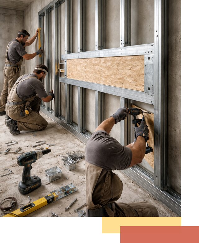 Усиленная перегородка для крепления тяжёлых конструкций в Боровичах