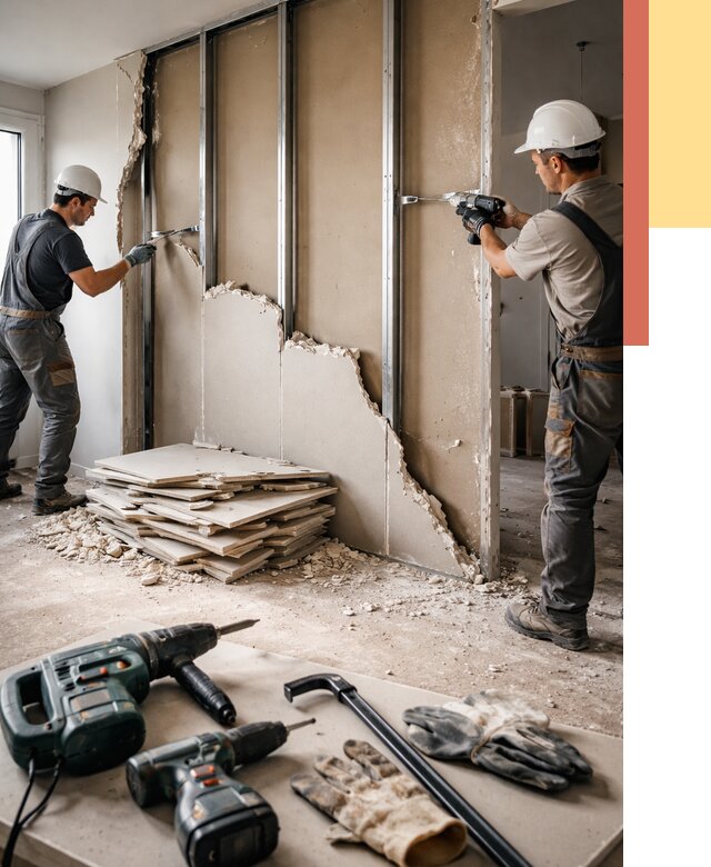 Демонтаж перегородки из гипсокартона в Боровичах от 1251 руб. быстро и недорого | ОТДЕЛОЧНИК-Брв