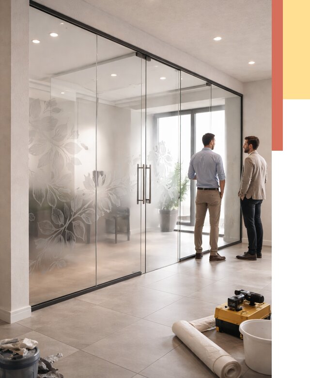 Стеклянные перегородки с рисунком в Боровичах от 13029 руб. монтаж и нанесение | ОТДЕЛОЧНИК-Брв