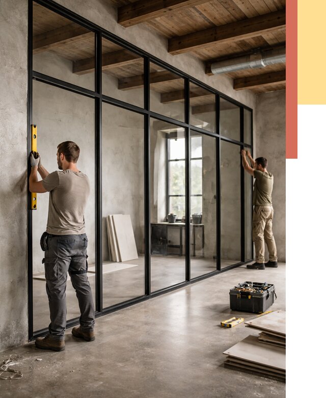 Стеклянные перегородки лофт в Боровичах от 10944 руб. под ключ | ОТДЕЛОЧНИК-Брв