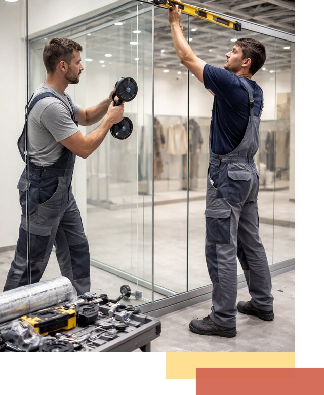 Стеклянные перегородки для магазинов в Боровичах — монтаж и установка