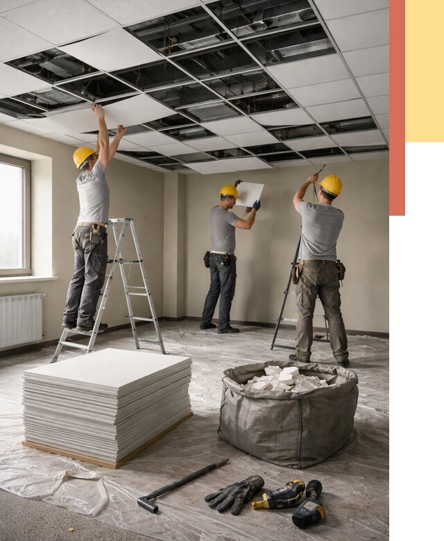 Демонтаж потолка Армстронг в Боровичах от 4690 руб. быстро и недорого | ОТДЕЛОЧНИК-Брв