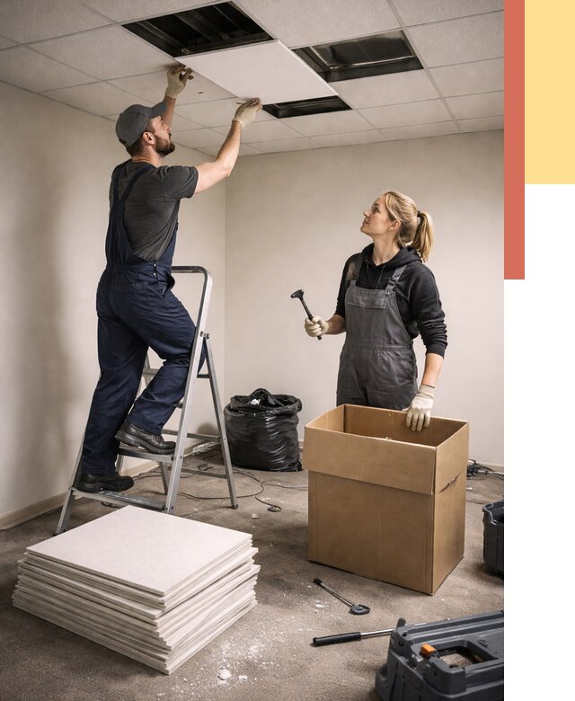 Демонтаж потолочной плитки в Боровичах от 4690 руб. быстро и недорого | ОТДЕЛОЧНИК-Брв