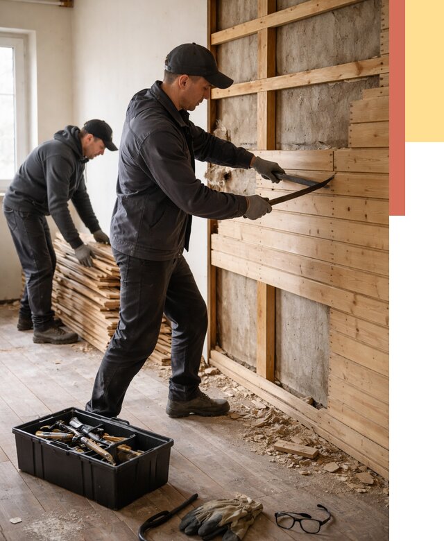 Демонтаж вагонки в Боровичах от 3961 руб/м2 — быстро и недорого | ОТДЕЛОЧНИК-Брв