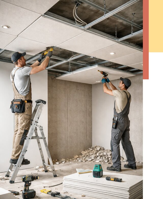 Монтаж акустического потолка в Боровичах от 6775 руб/м2 — быстро и недорого | ОТДЕЛОЧНИК-Брв