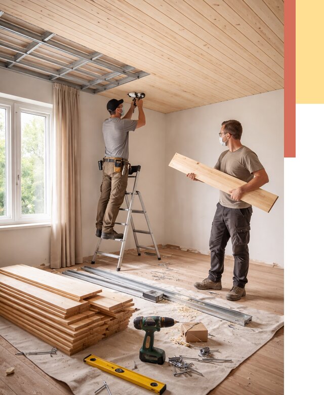 Монтаж потолка из вагонки в Боровичах от 6775 руб. | Быстро и недорого — ОТДЕЛОЧНИК-Брв