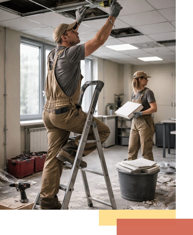 Ремонт потолка Армстронг и замена плит в Боровичах