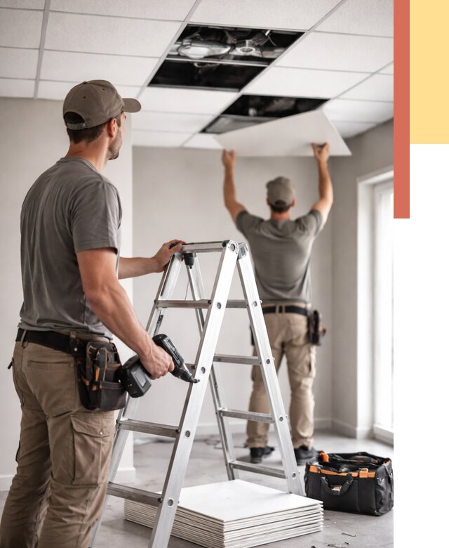 Обслуживание подвесного потолка в Боровичах от 3648 руб. — быстро и недорого | ОТДЕЛОЧНИК-Брв