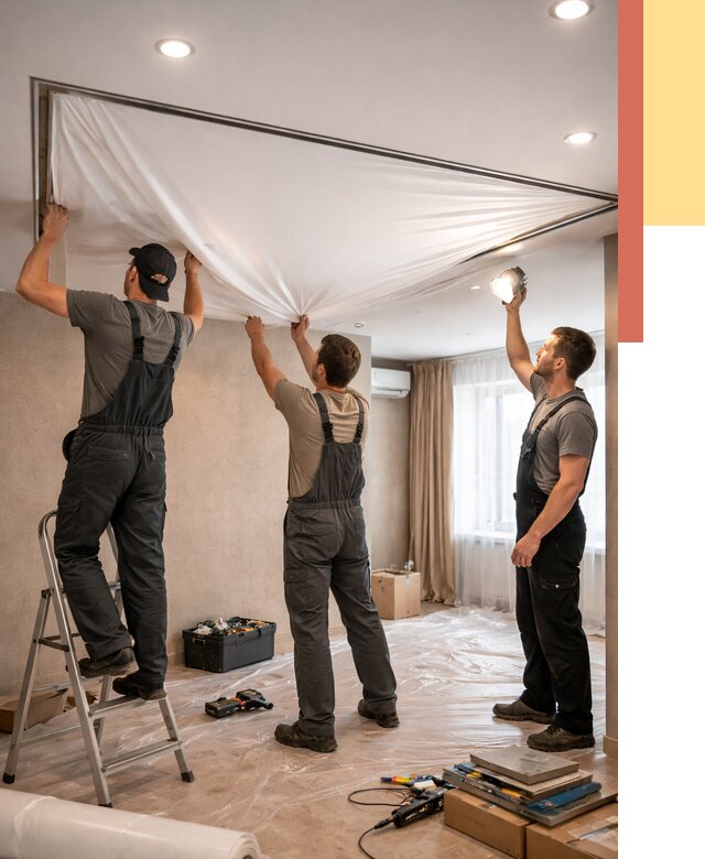 Монтаж ПВХ натяжного потолка в Боровичах от 3648 руб. под ключ | ОТДЕЛОЧНИК-Брв