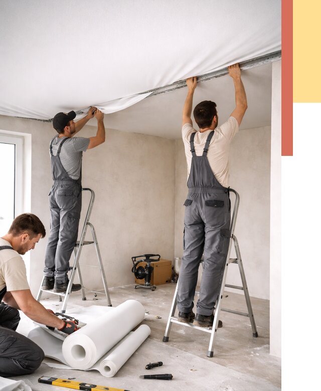 Монтаж тканевого натяжного потолка в Боровичах от 3648 руб. под ключ | ОТДЕЛОЧНИК-Брв