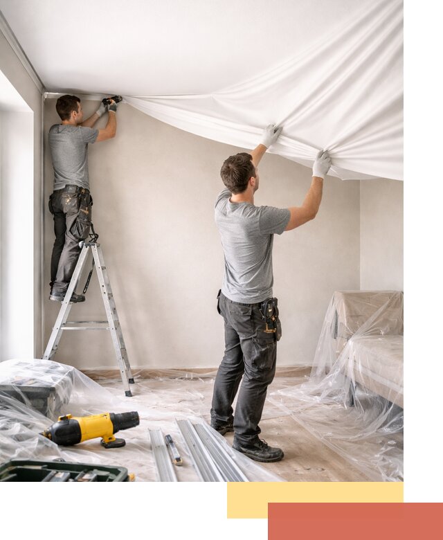 Монтаж тканевого натяжного потолка в Боровичах недорого и быстро