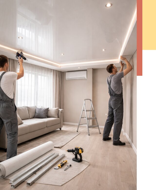 Монтаж глянцевого натяжного потолка в Боровичах от 782 руб. под ключ | ОТДЕЛОЧНИК-Брв