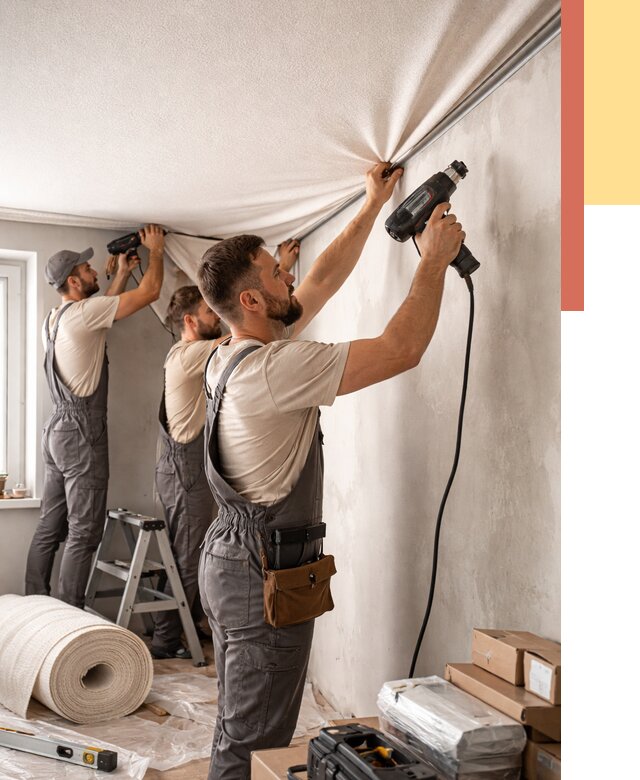 Монтаж фактурного натяжного потолка в Боровичах от 782 руб. — ОТДЕЛОЧНИК-Брв