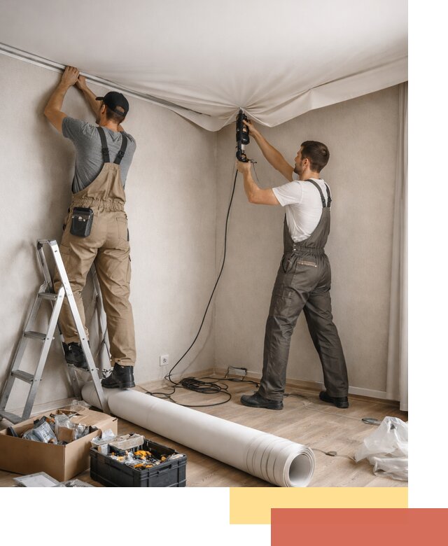 Монтаж цветного натяжного потолка в Боровичах за один день