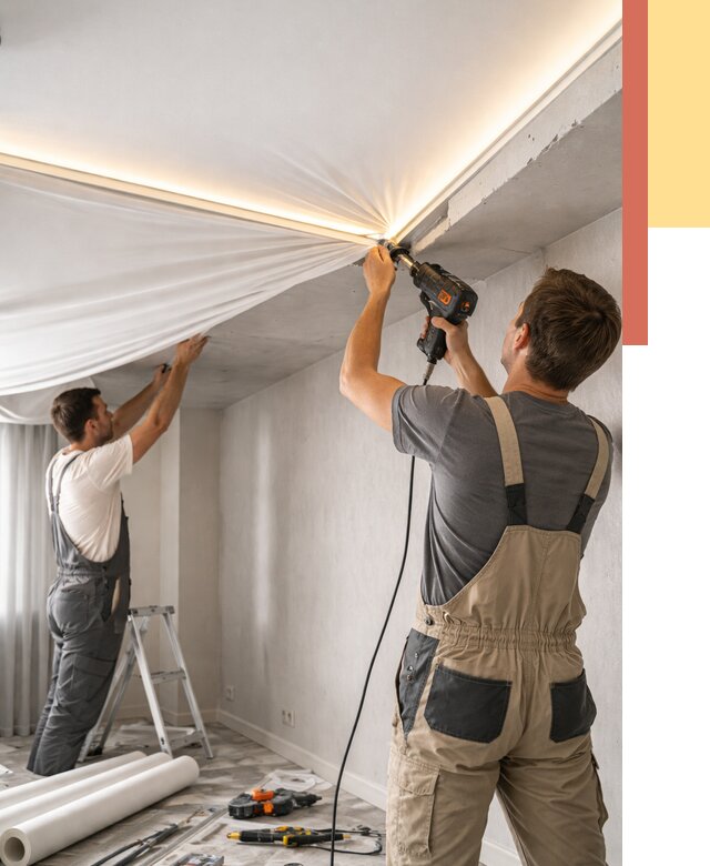 Монтаж натяжного потолка с подсветкой в Боровичах от 990 руб. | ОТДЕЛОЧНИК-Брв