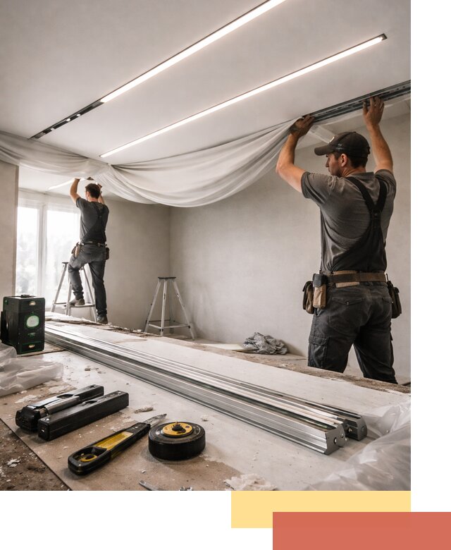 Монтаж натяжных потолков со световыми линиями в Боровичах