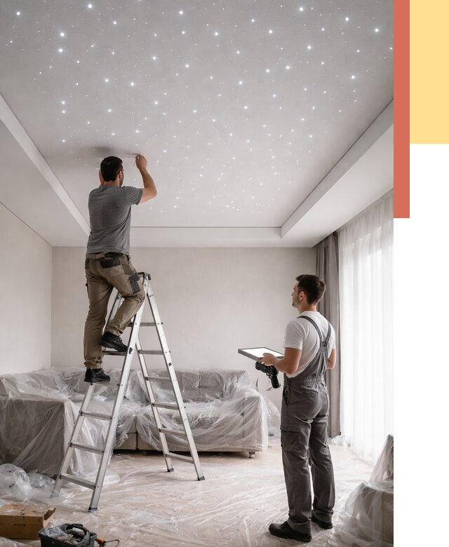 Монтаж натяжного потолка «звездное небо» в Боровичах от 6775 руб. | ОТДЕЛОЧНИК-Брв