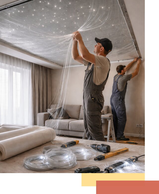 Монтаж натяжного потолка «Звездное небо» в Боровичах