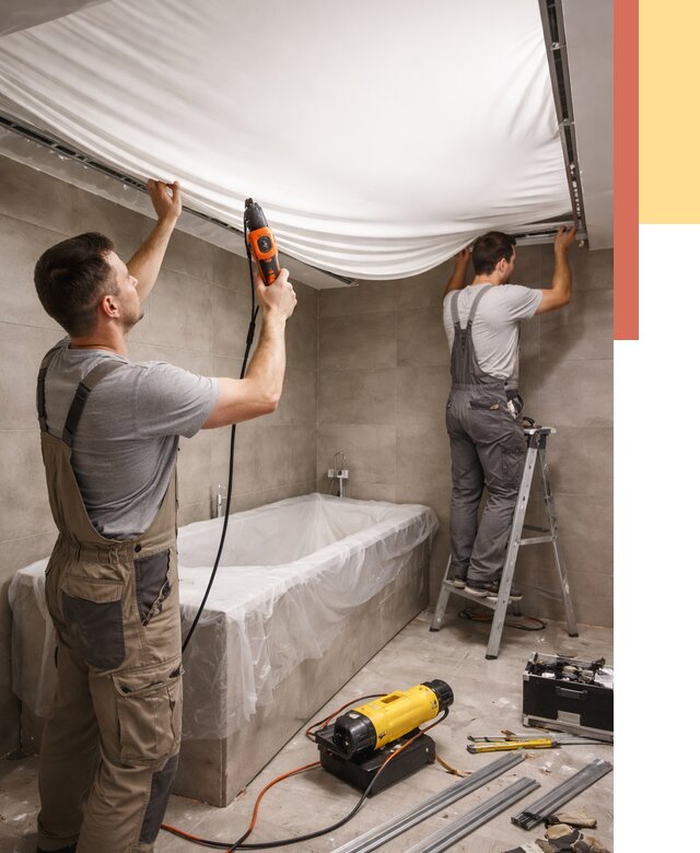 Монтаж натяжного потолка в ванной в Боровичах от 1251 руб. под ключ | ОТДЕЛОЧНИК-Брв