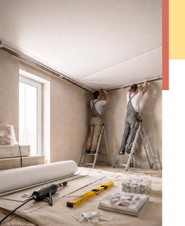 Монтаж натяжного потолка в спальне в Боровичах от 3961 руб. под ключ | ОТДЕЛОЧНИК-Брв