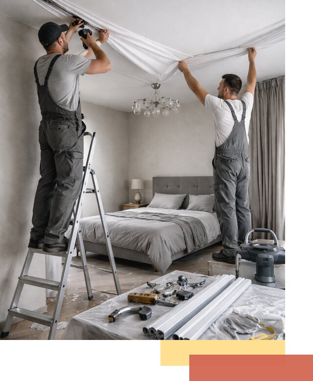 Монтаж натяжного потолка в спальне в Боровичах