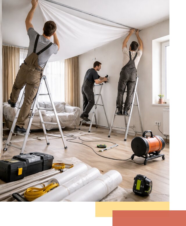 Монтаж натяжного потолка в гостиной в Боровичах