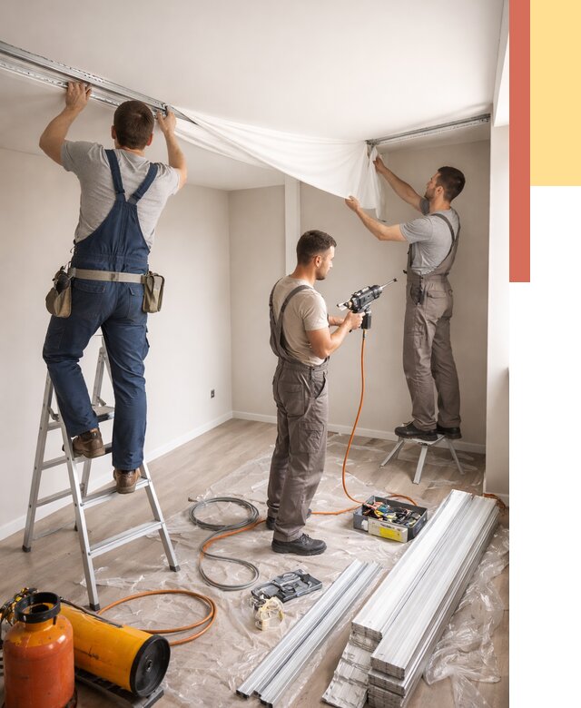 Монтаж натяжного потолка в студии в Боровичах от 5733 руб. — быстро и недорого | ОТДЕЛОЧНИК-Брв