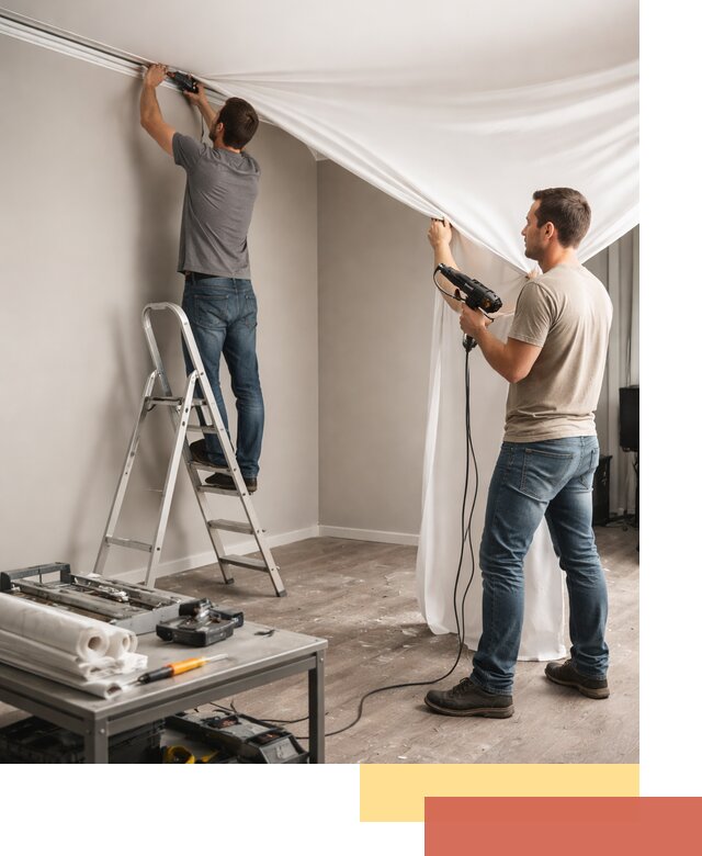 Монтаж натяжного потолка в студии в Боровичах