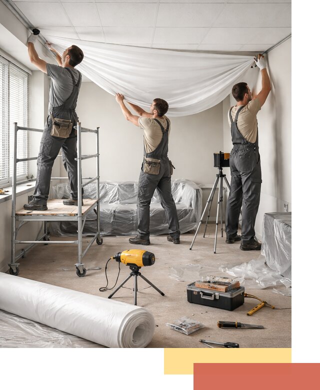 Монтаж натяжного потолка в офисе в Боровичах