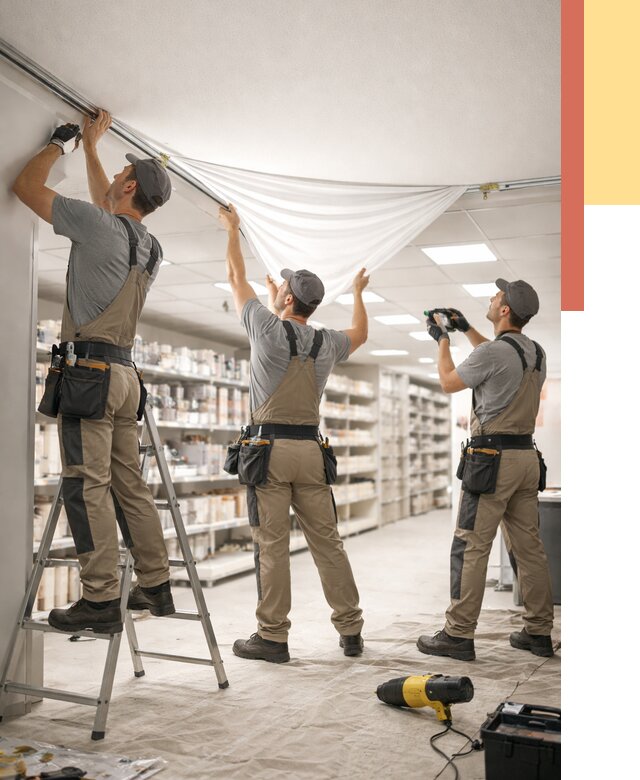 Монтаж натяжного потолка в магазине в Боровичах от 4690 руб. быстро и недорого | ОТДЕЛОЧНИК-Брв