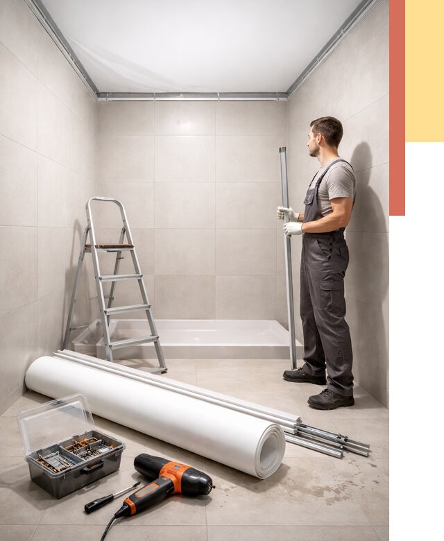 Монтаж натяжного потолка в санузле в Боровичах от 1928 руб. — ОТДЕЛОЧНИК-Брв