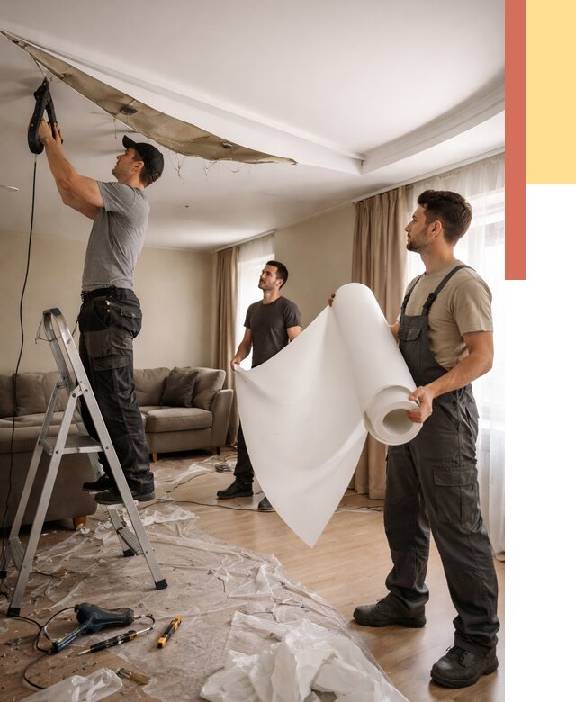 Замена полотна натяжного потолка в Боровичах от 9902 руб. быстро и недорого | ОТДЕЛОЧНИК-Брв