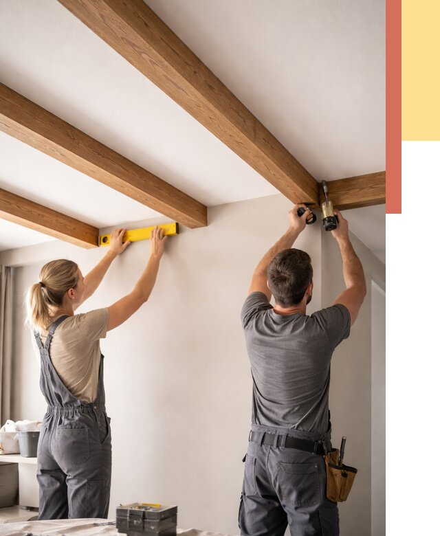 Монтаж декоративных балок на потолок в Боровичах от 4378 руб. — ОТДЕЛОЧНИК-Брв